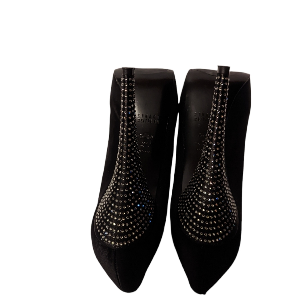 Stuart Weitzman Suede Leather Satin Diamond Crystal Platform Pumps Heels - Picture 6 of 15